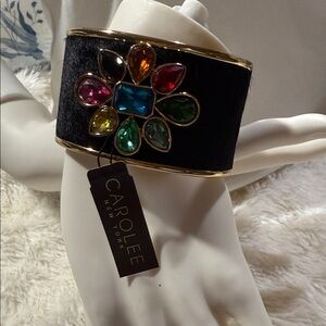 Carolee Black Cuff Bracelet with Multicolor Gemstones
